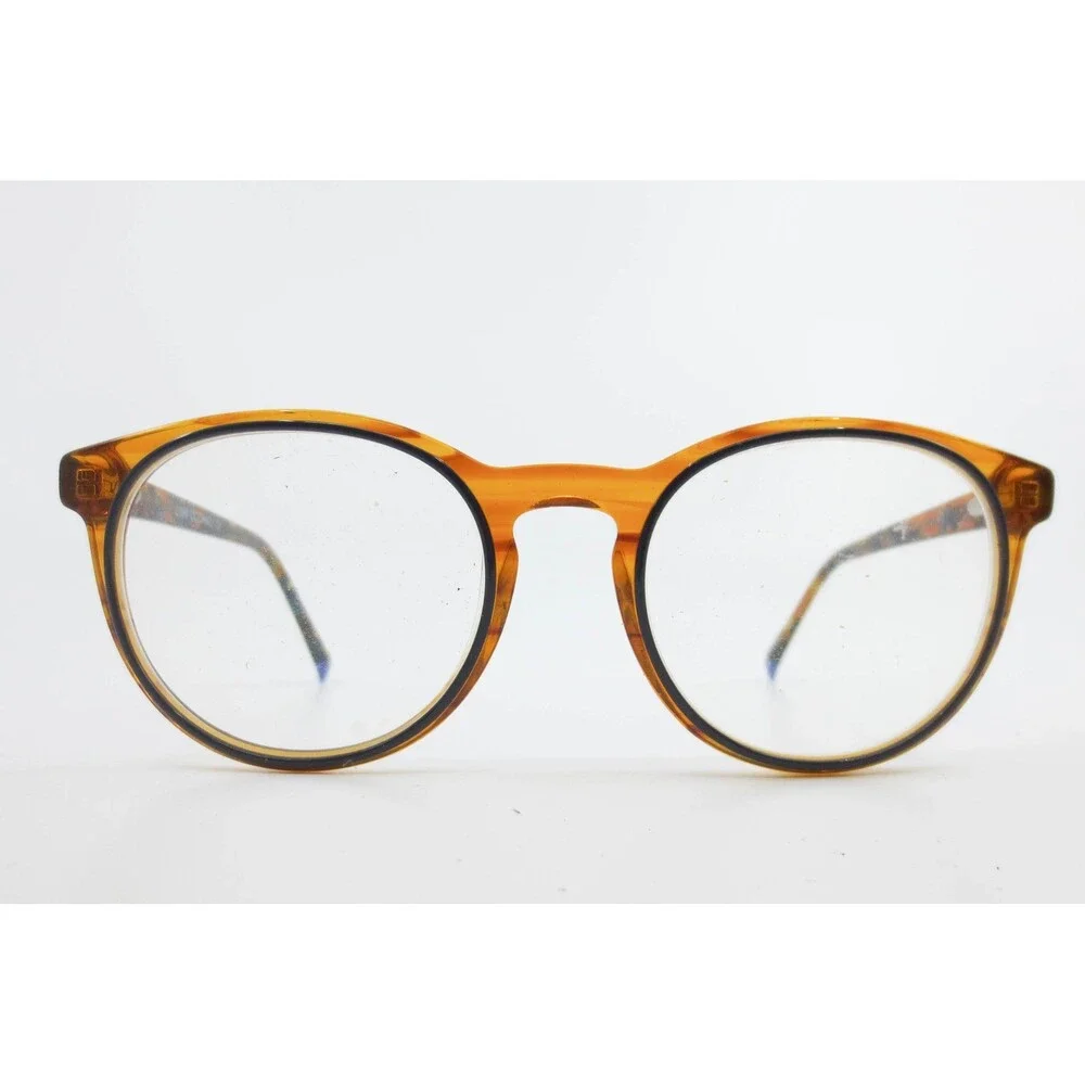 Link Occhiali Eyeglass Frames Amber Translucent Round Tortoise Blue 37117